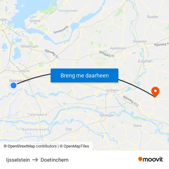 Ijsselstein to Doetinchem map