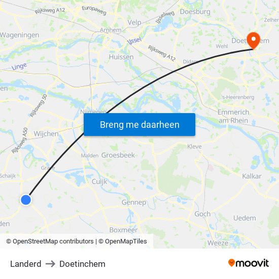 Landerd to Doetinchem map