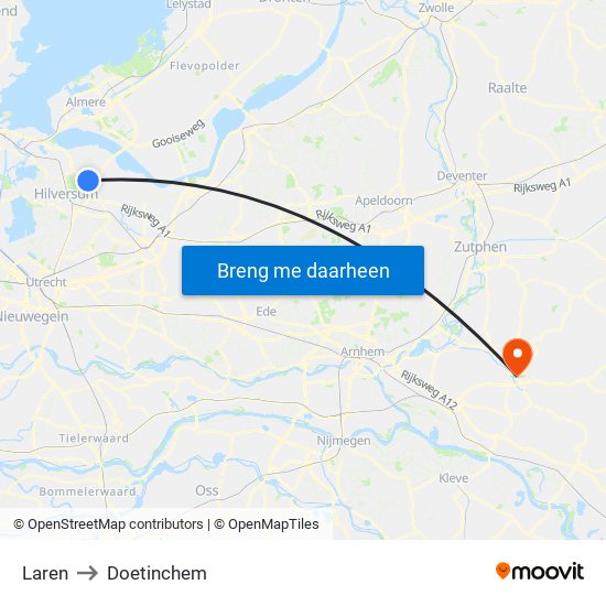 Laren to Doetinchem map