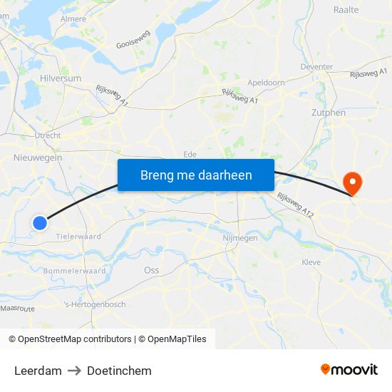 Leerdam to Doetinchem map
