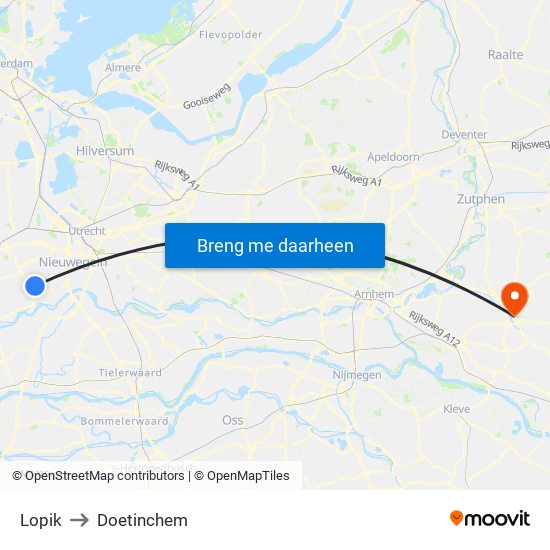 Lopik to Doetinchem map