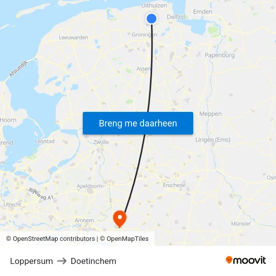Loppersum to Doetinchem map