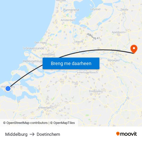 Middelburg to Doetinchem map