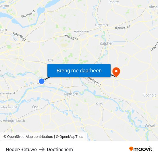 Neder-Betuwe to Doetinchem map