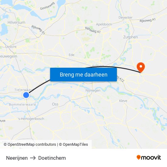 Neerijnen to Doetinchem map