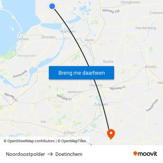 Noordoostpolder to Doetinchem map