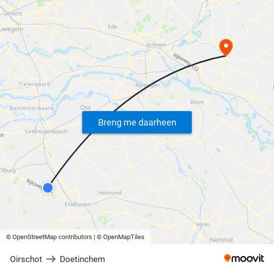 Oirschot to Doetinchem map