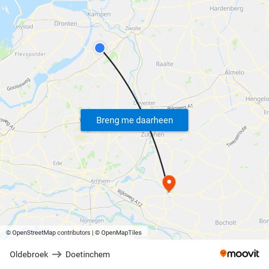 Oldebroek to Doetinchem map