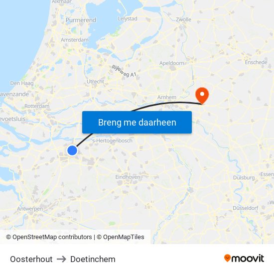 Oosterhout to Doetinchem map