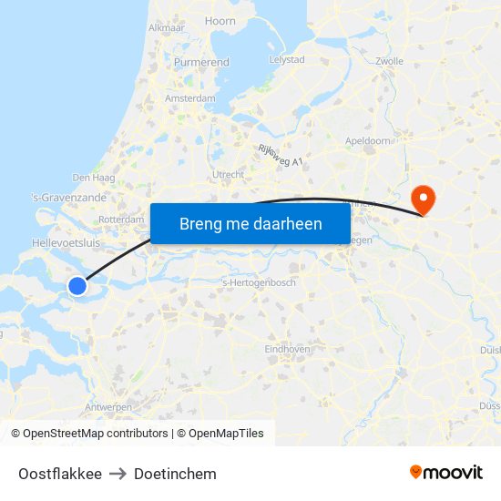 Oostflakkee to Doetinchem map