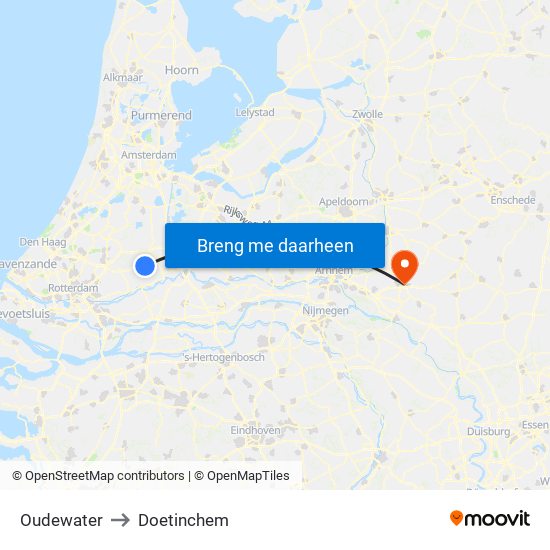 Oudewater to Doetinchem map