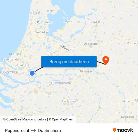 Papendrecht to Doetinchem map