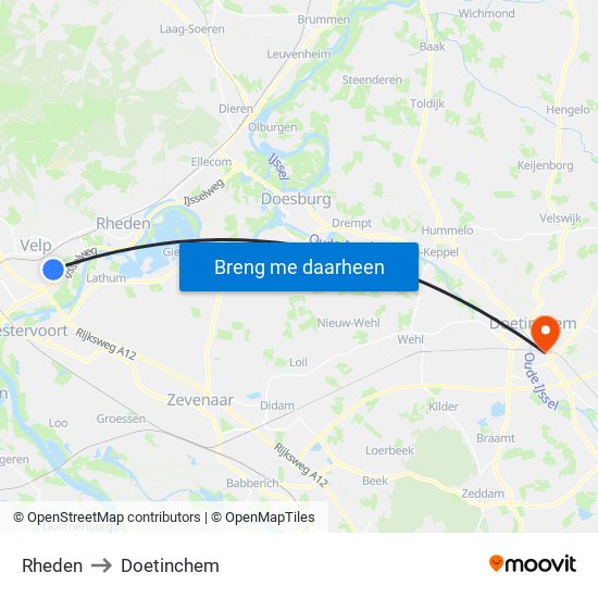 Rheden to Doetinchem map