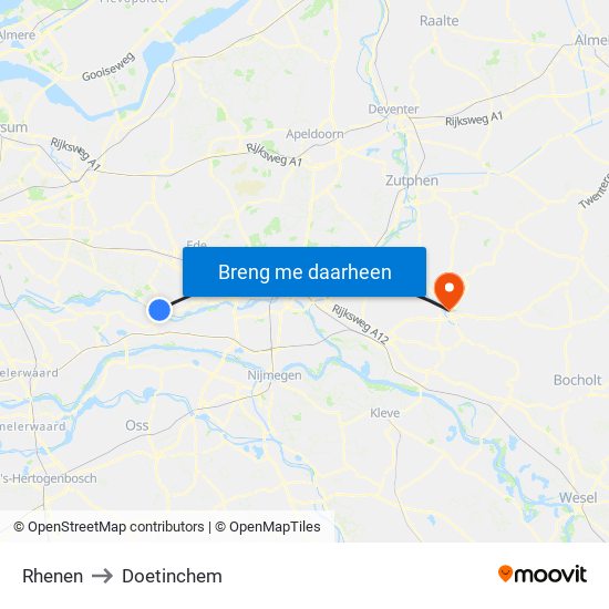 Rhenen to Doetinchem map