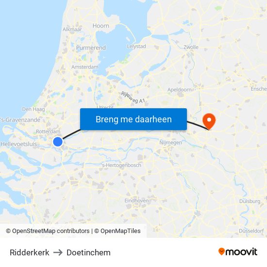 Ridderkerk to Doetinchem map