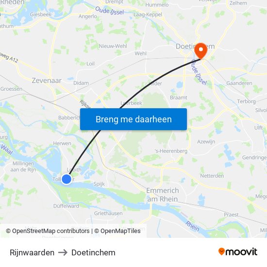Rijnwaarden to Doetinchem map