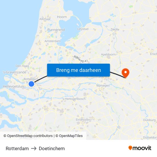 Rotterdam to Doetinchem map