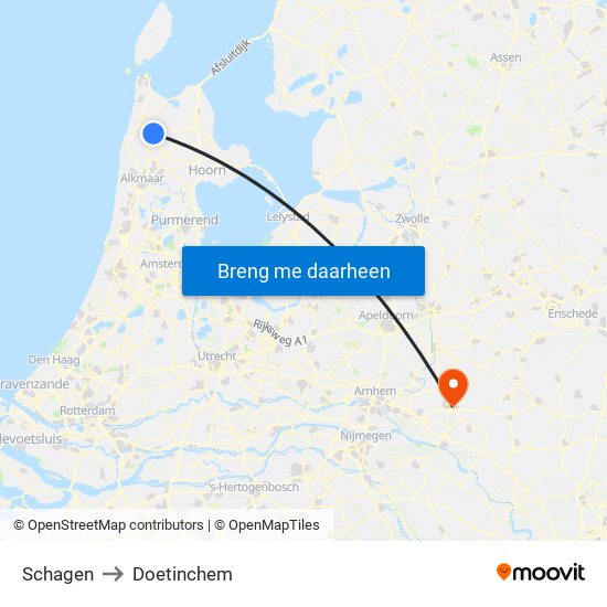 Schagen to Doetinchem map