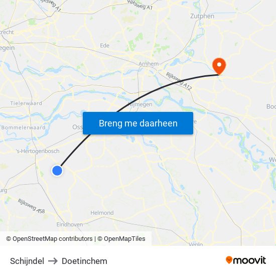 Schijndel to Doetinchem map