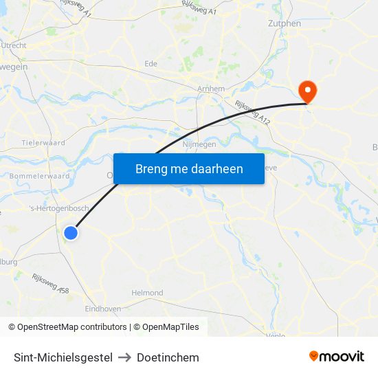 Sint-Michielsgestel to Doetinchem map