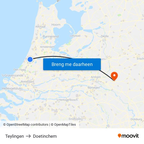 Teylingen to Doetinchem map