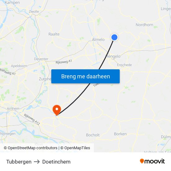 Tubbergen to Doetinchem map