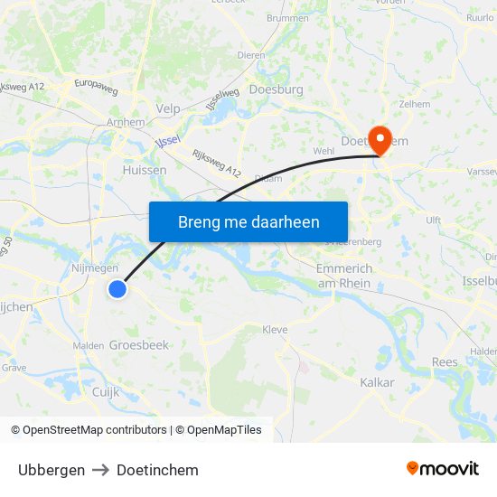 Ubbergen to Doetinchem map