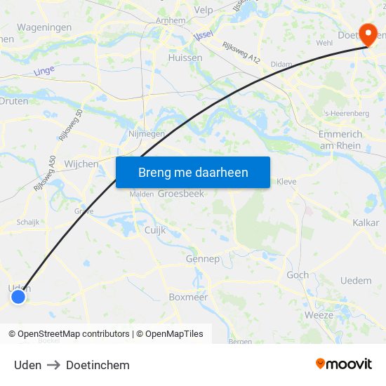 Uden to Doetinchem map