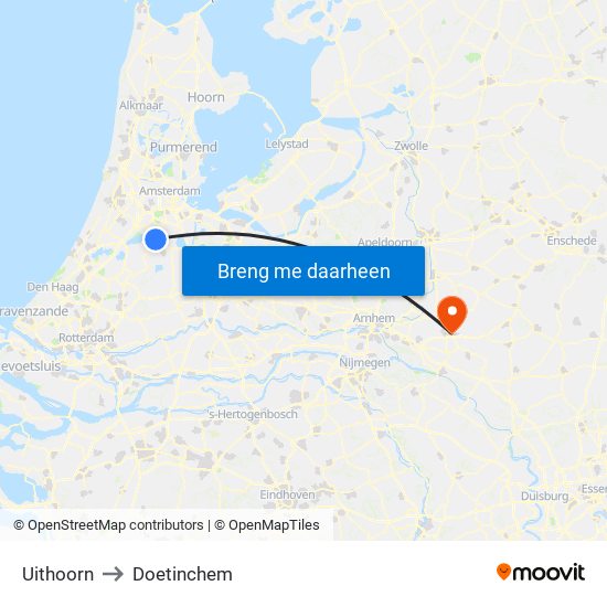 Uithoorn to Doetinchem map