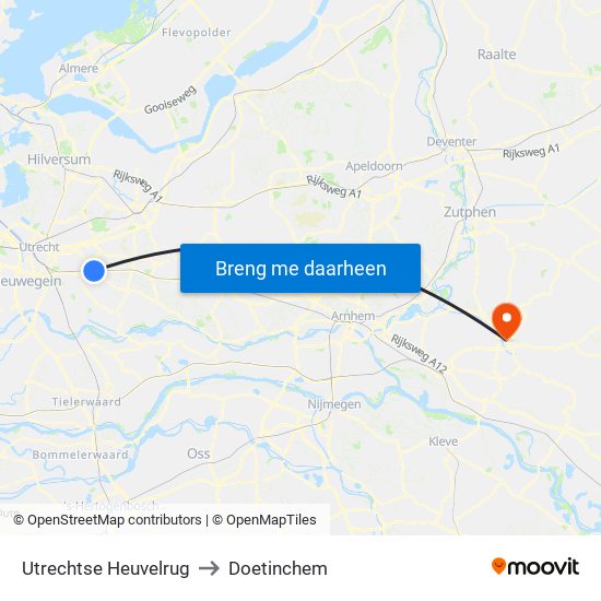 Utrechtse Heuvelrug to Doetinchem map