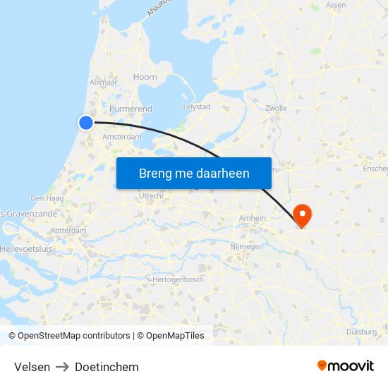 Velsen to Doetinchem map