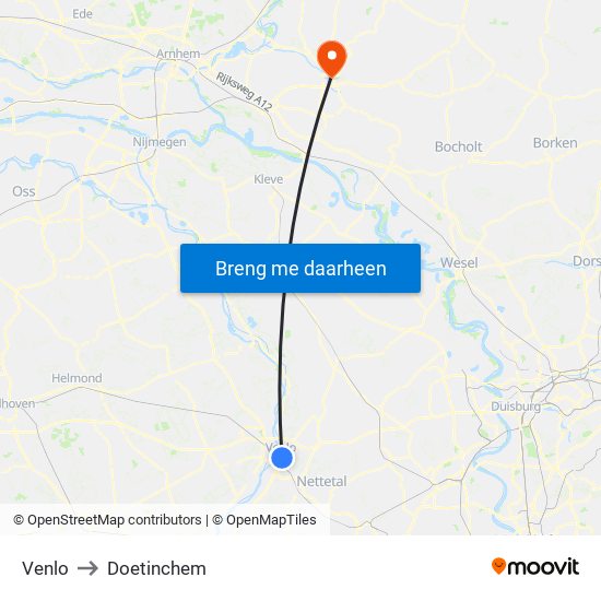 Venlo to Doetinchem map