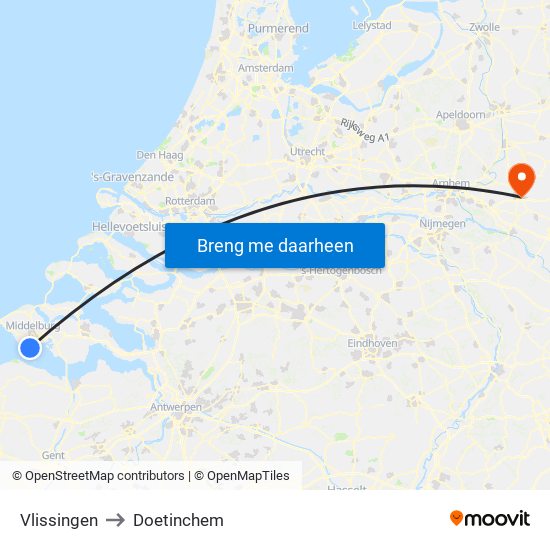 Vlissingen to Doetinchem map