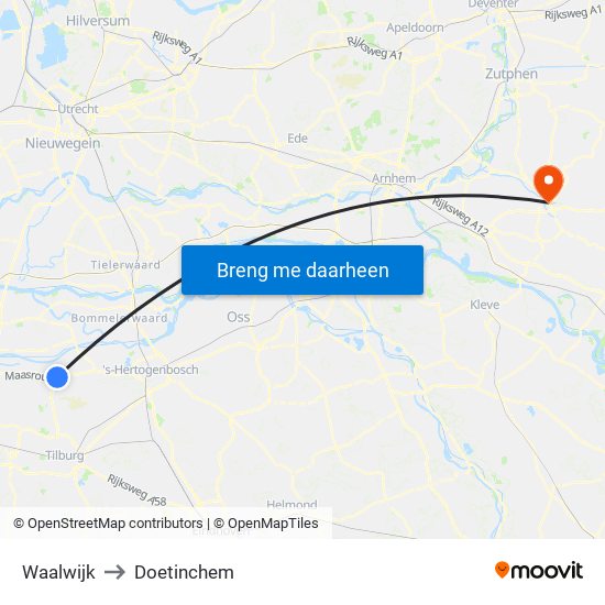 Waalwijk to Doetinchem map