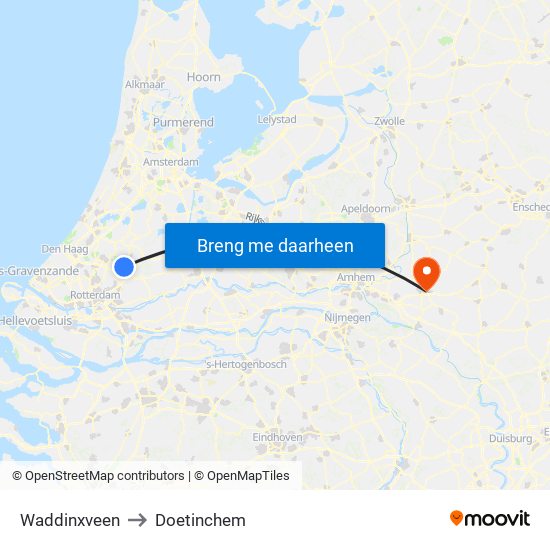 Waddinxveen to Doetinchem map