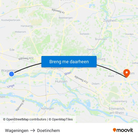 Wageningen to Doetinchem map