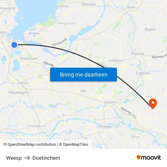 Weesp to Doetinchem map