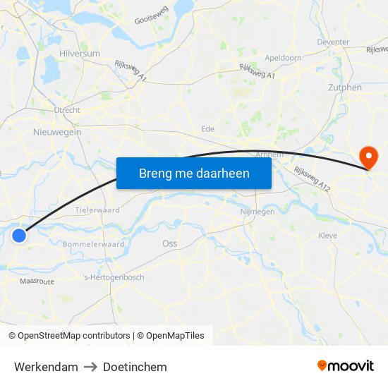 Werkendam to Doetinchem map
