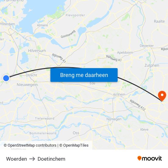 Woerden to Doetinchem map