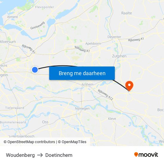 Woudenberg to Doetinchem map