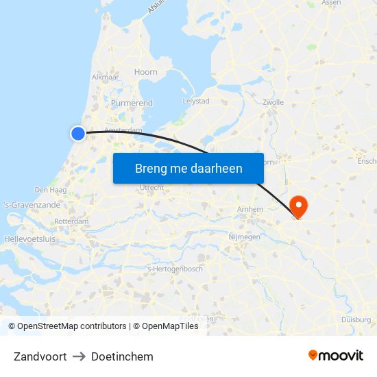 Zandvoort to Doetinchem map