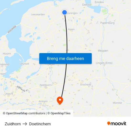 Zuidhorn to Doetinchem map