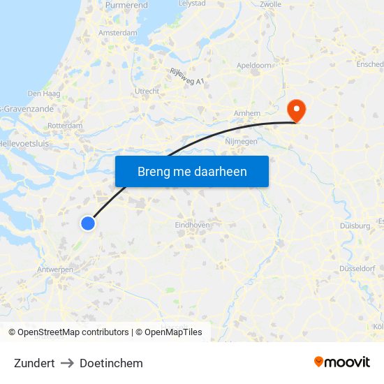 Zundert to Doetinchem map