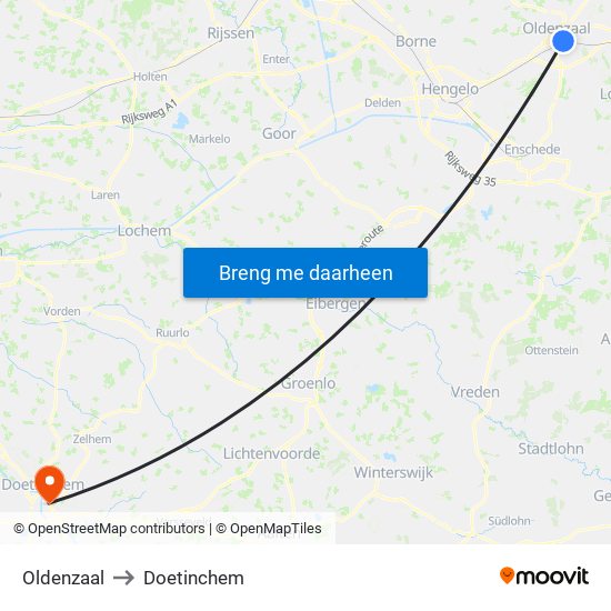 Oldenzaal to Doetinchem map