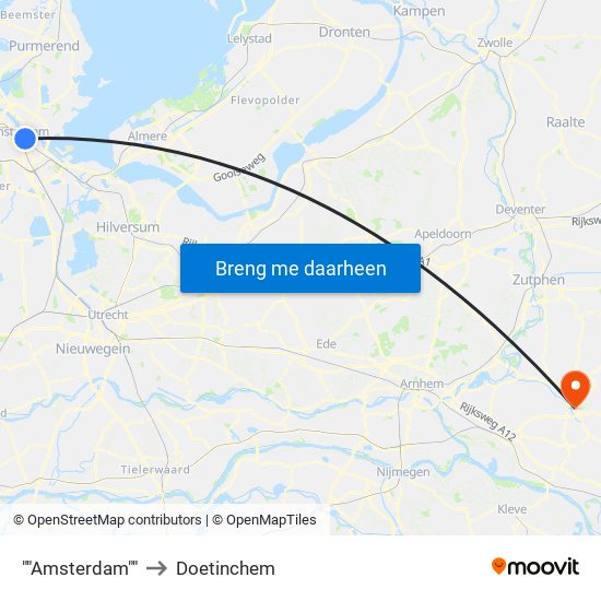 ""Amsterdam"" to Doetinchem map