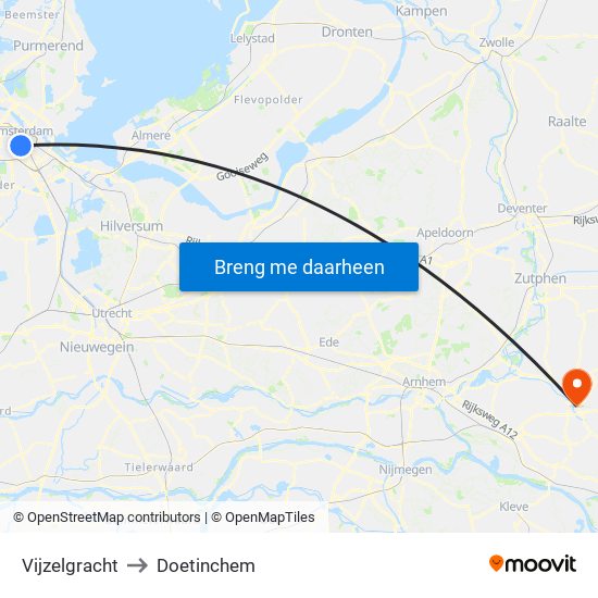 Vijzelgracht to Doetinchem map