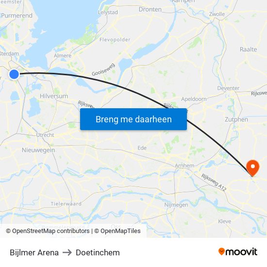 Bijlmer Arena to Doetinchem map