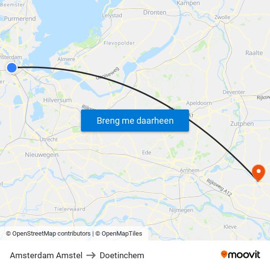 Amsterdam Amstel to Doetinchem map