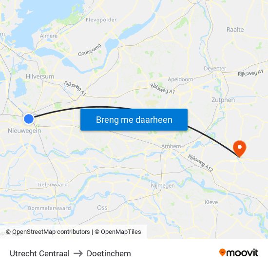 Utrecht Centraal to Doetinchem map