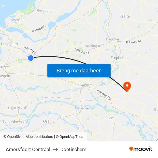 Amersfoort Centraal to Doetinchem map